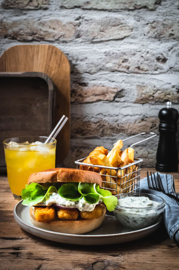 fischstäbchen burger mit tartar sauce rezept